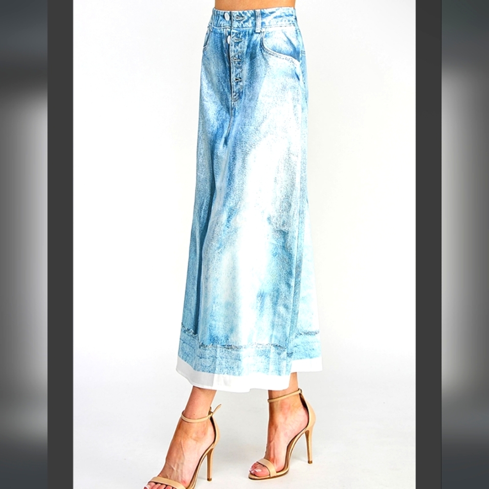 Nwt Million Colors Dixi Skirt Denim Print